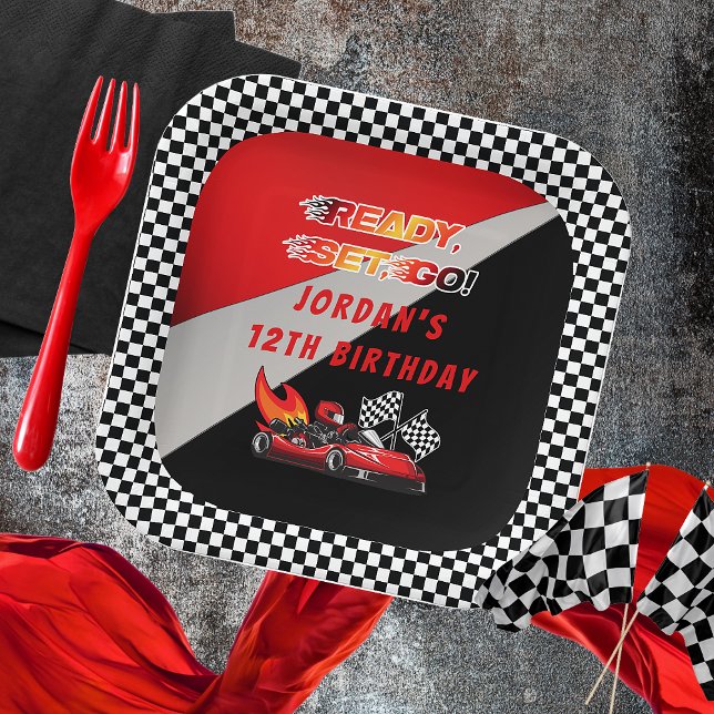 Assiettes En Carton Red | Black Go Kart Racing Anniversaire (Red and Black Go Kart Racing Kid's Birthday Party "Ready, Set, Go!" Paper Plates)