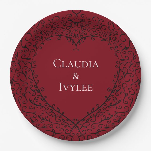 Assiettes En Carton Red Black Heart Mariage gothique (Devant)