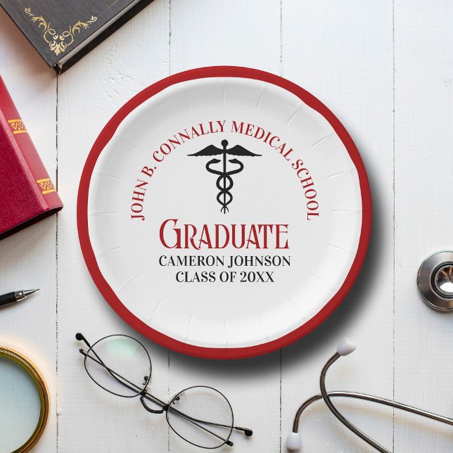 Assiettes En Carton Red Black Médicale School Custom Graduation Party (Créateur téléchargé)
