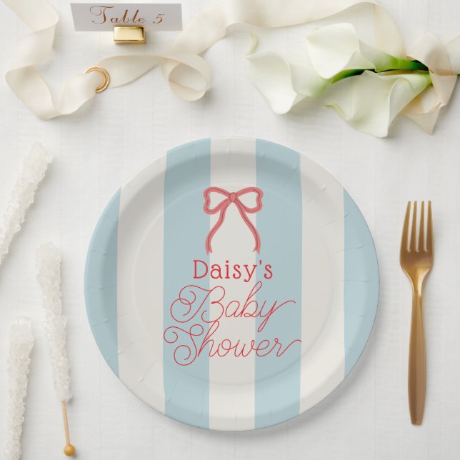 Assiettes En Carton Red Bow & Blue Stripes Baby Shower (Mariage)