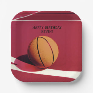 Assiettes En Carton Red Boys Anniversday Party Basketball