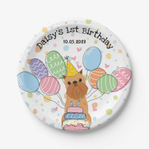 Assiettes En Carton Red Brussels Griffon Chien fête d'anniversaire