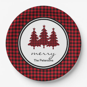 Assiettes En Carton Red Buffalo Check Pine Trees Personnalisé