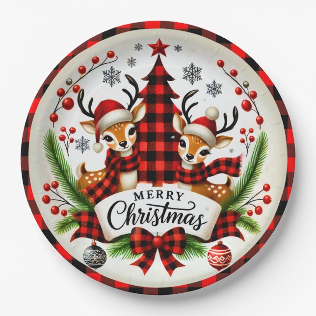 Assiettes En Carton Red Buffalo Plaid Christmas (Devant)