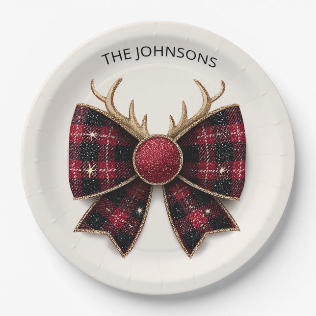 Assiettes En Carton Red Buffalo Plaid Christmas Bow Paper Plates (Devant)