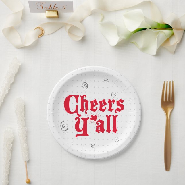 Assiettes En Carton Red Cheers Y'all (Mariage)