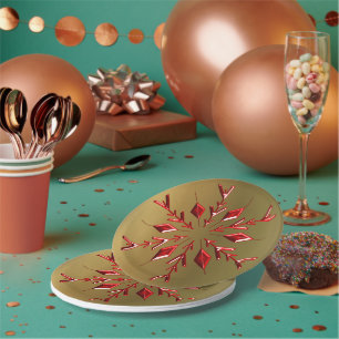Assiettes En Carton Red Christmas Stars on Gold