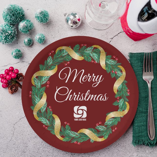 Assiettes En Carton Red Christmas Werath Custom Company Marketing (Créateur téléchargé)
