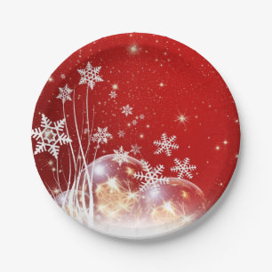 Assiettes En Carton Red christmas white snow