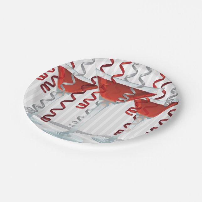 Assiettes En Carton Red cocktail and ribbon (Angle)