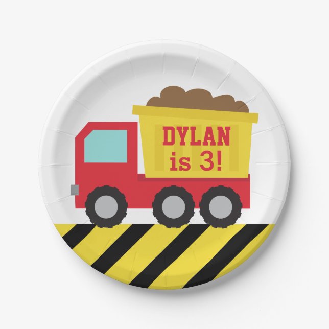 Assiettes En Carton Red Dump Truck Construction Boys fête d'anniversai (Devant)
