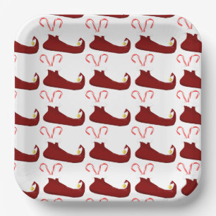 Assiettes En Carton Red Elf Slippers with Candy Canes Square