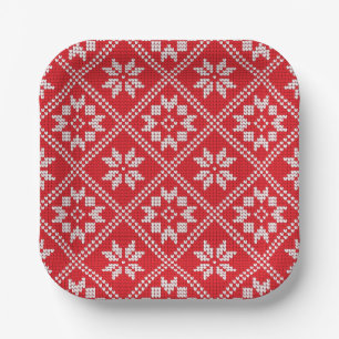 Assiettes En Carton Red Fair Isle Sweat Knit Motif Noël