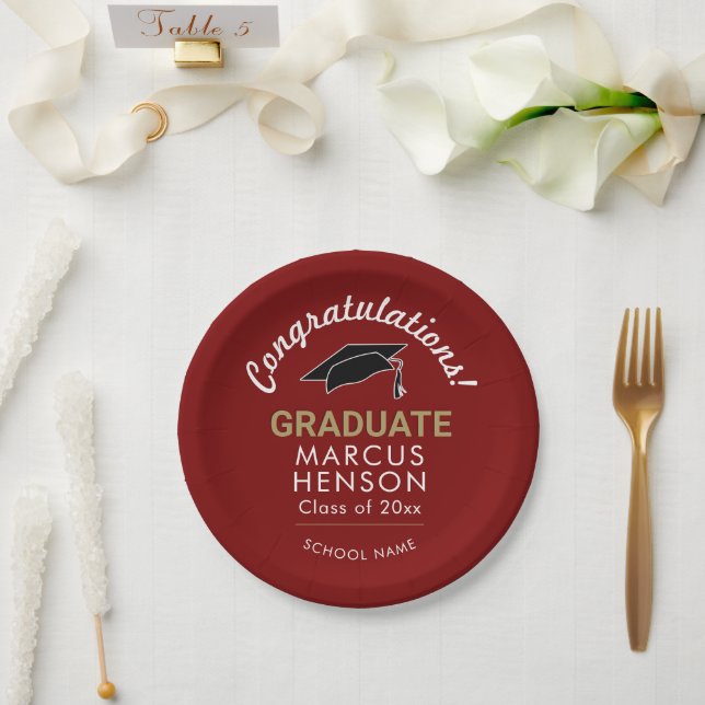Assiettes En Carton Red Félicitations Diplôme de Diplôme Cap (Mariage)