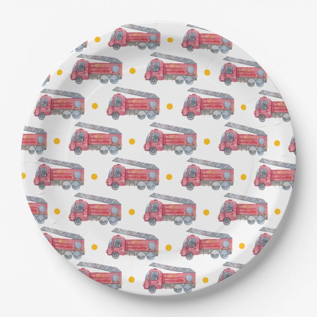Assiettes En Carton Red Fire truck Party (Devant)