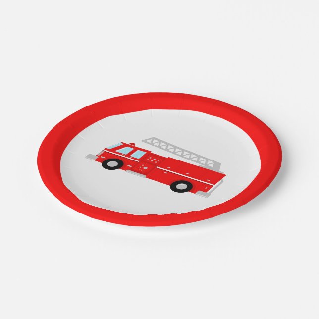 Assiettes En Carton Red Fire Truck Party (Angle)
