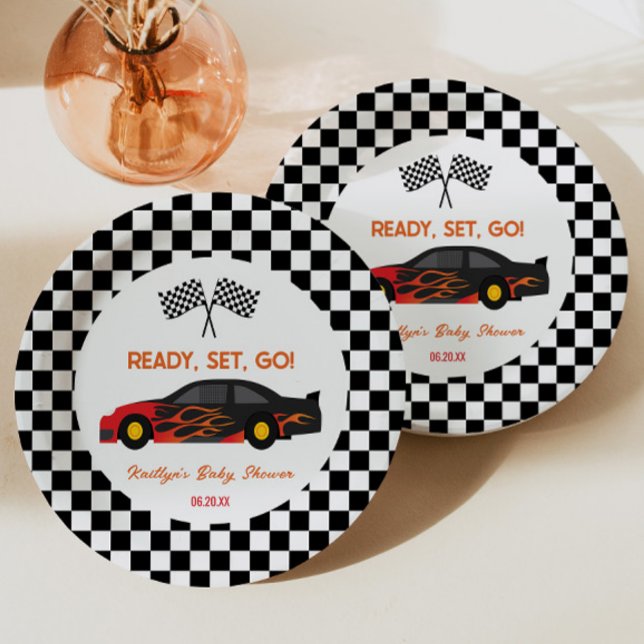 Assiettes En Carton Red Flame Race Car Ready Set Go Baby shower (Créateur téléchargé)