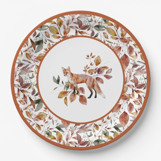 Assiettes En Carton Red Fox Automne Feuilles Motif (Devant)