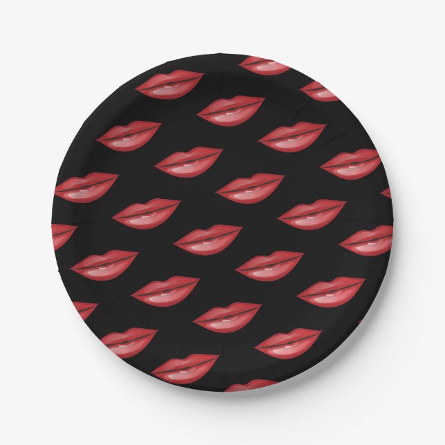 Assiettes En Carton Red Glossy Lips Kiss Beauty Maquillage Anniversair (Devant)