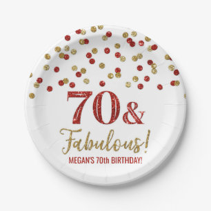 Assiettes En Carton Red Gold Confetti 70 et Fabulous Birthday