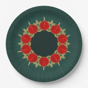 Assiettes En Carton Red & Gold Diyas Mandala Diwali en Turquoise