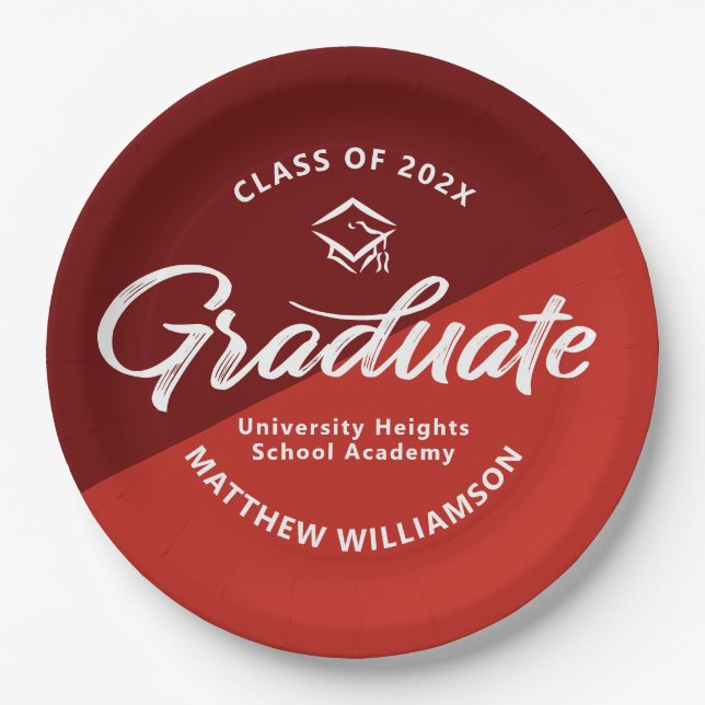 Assiettes En Carton Red Graduation Bold Retro Script Cap Icon Minimal (Devant)