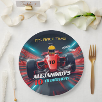 Assiettes En Carton Red Grand Prix Racing Car Birthday