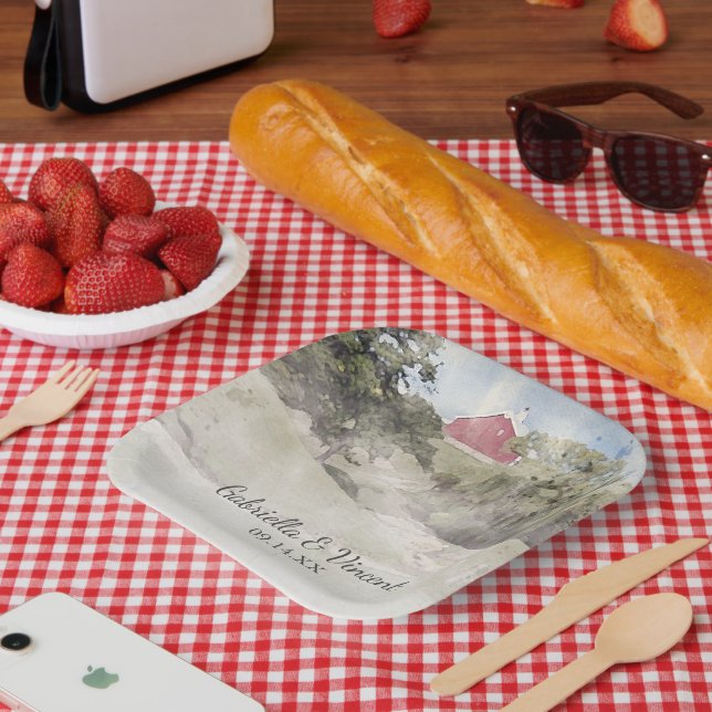 Assiettes En Carton Red Grange sur Hillside Country Farm Mariage (Pique-nique)