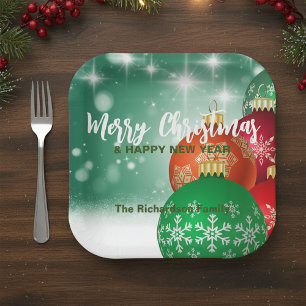 Assiettes En Carton Red Green Christmas Baubles Winter Wonderland