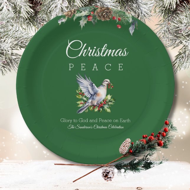 Assiettes En Carton Red Green White Peace Dove Christian Christmas (Créateur téléchargé)