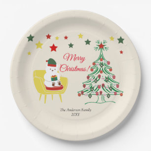 Assiettes En Carton Red Green Winter Holiday Modern Joyeux Noël