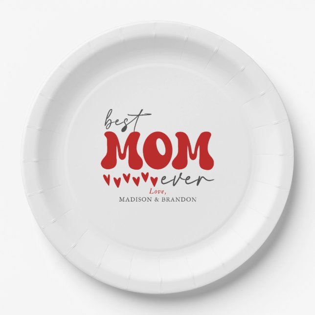 Assiettes En Carton Red Grey mignonne meilleure maman jamais (Devant)