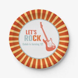 Assiettes En Carton Red Guitar Rock et Roll Rockstar Anniversaire