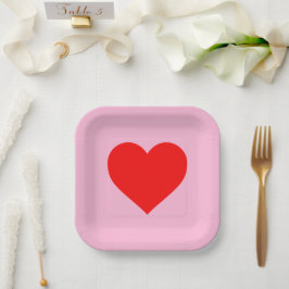 Assiettes En Carton Red Heart Beat Pastel Rose