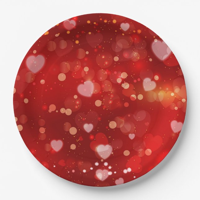 Assiettes En Carton Red Hearts et Bokeh (Devant)