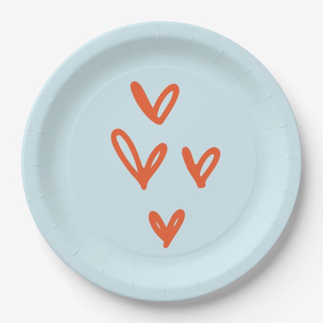 Assiettes En Carton Red Hearts Pastel Blue (Devant)