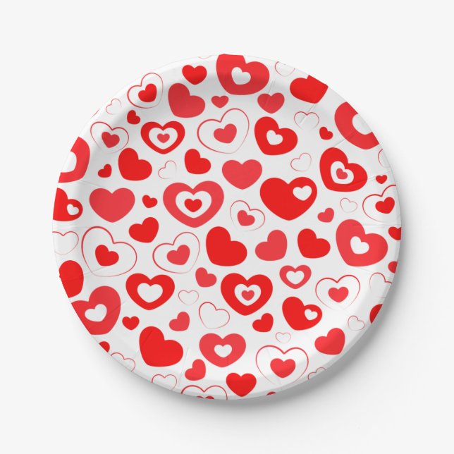 Assiettes En Carton Red Hearts Saint-Valentin (Devant)