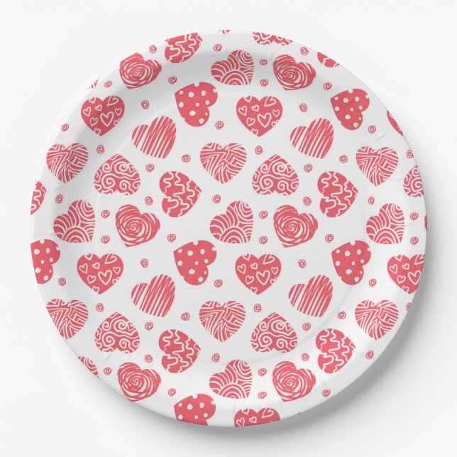 Assiettes En Carton Red Hearts Saint Valentin Amour (Devant)
