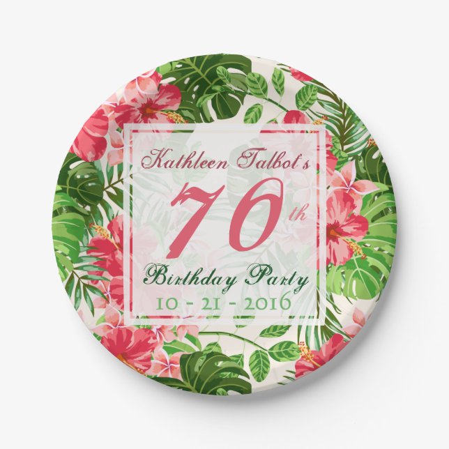 Assiettes En Carton Red Hibiscus 70e Anniversaire Plaque papier fête (Devant)