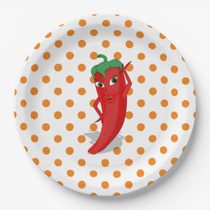 Assiettes En Carton Red Hot Pepper Diva Pois orange