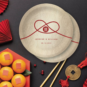 Assiettes En Carton Red Knot Union Double Bonheur Mariage chinois