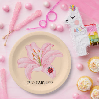Assiettes En Carton Red Ladybug rose Lily Flower nom personnalisé fill