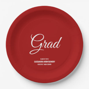 Assiettes En Carton Red Minimalist Modernisme Graduation Party