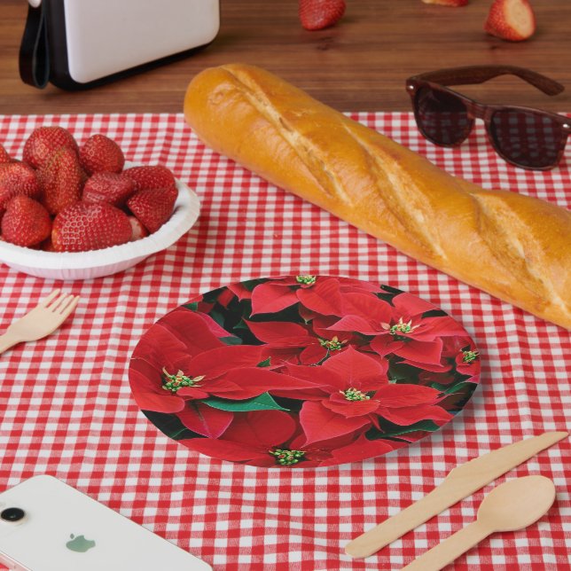 Assiettes En Carton Red Poinsettia Holiday (Pique-nique)