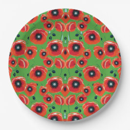 Assiettes En Carton Red Poppies Apple Green