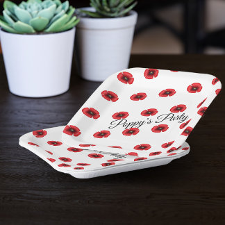 Assiettes En Carton Red Poppy Flower Motif Personnalisé Party