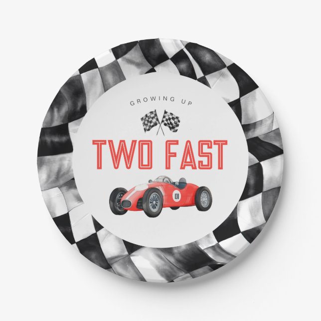 Assiettes En Carton Red Race Car Deux Fast 2e anniversaire fête (Devant)