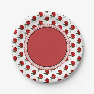 Assiettes En Carton Red Roses & Perles Élégante fête de mariage floral