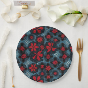 Assiettes En Carton Red Starburst Et Blue Plaid