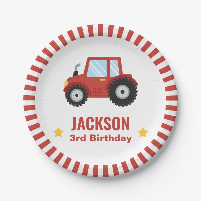 Assiettes En Carton Red Tractor Boys Birthday Party Fournitures (Devant)